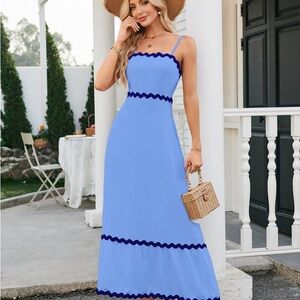 Blue Sleeveless Square Neck Sundress Mini